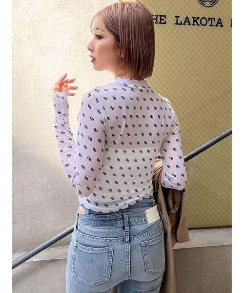 GYDA（ジェイダ）の「GG PATTERN SHEER トップス（Tシャツ/カットソー・レディース・オフホワイト/ブラック・FREE）」の12枚目の写真
