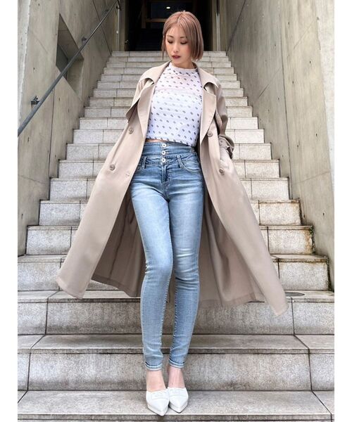 GYDA（ジェイダ）の「GG PATTERN SHEER トップス（Tシャツ/カットソー・レディース・オフホワイト/ブラック・FREE）」の4枚目の写真