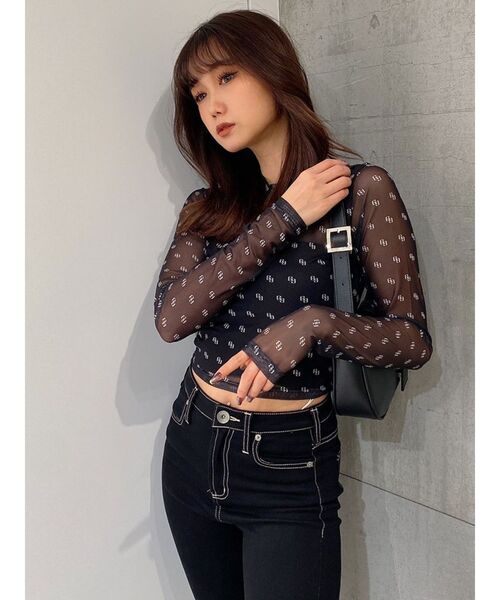 GYDA（ジェイダ）の「GG PATTERN SHEER トップス（Tシャツ/カットソー・レディース・オフホワイト/ブラック・FREE）」の18枚目の写真