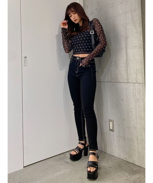 GYDA（ジェイダ）の「GG PATTERN SHEER トップス（Tシャツ/カットソー・レディース・オフホワイト/ブラック・FREE）」の22枚目の写真