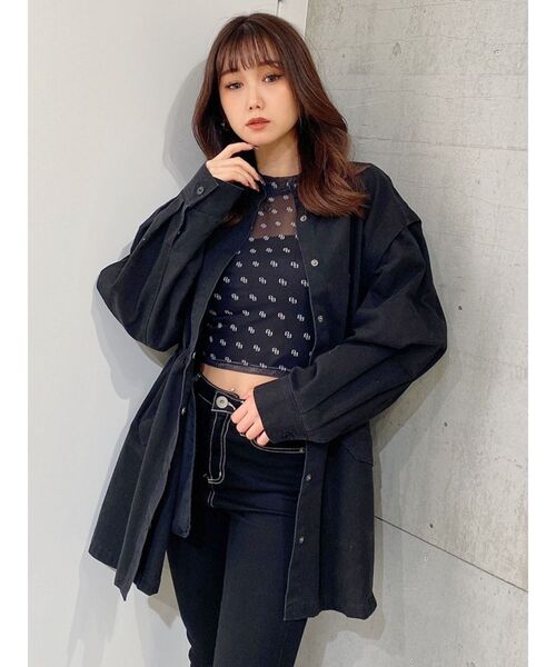 GYDA（ジェイダ）の「GG PATTERN SHEER トップス（Tシャツ/カットソー・レディース・オフホワイト/ブラック・FREE）」の5枚目の写真