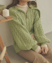 ケーブルハーフジップポロニット/【WEB/EC限定商品】