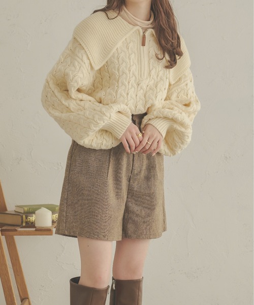 Ambre Neige（アンブルネージュ）の「ケーブルハーフジップポロニット／【WEB/EC限定商品】（ニット/セーター・レディース・アイボリー/ライトグリーン/モカ・FREE）」の11枚目の写真