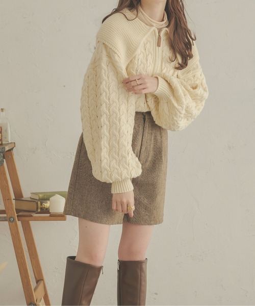 Ambre Neige（アンブルネージュ）の「ケーブルハーフジップポロニット／【WEB/EC限定商品】（ニット/セーター・レディース・アイボリー/ライトグリーン/モカ・FREE）」の12枚目の写真