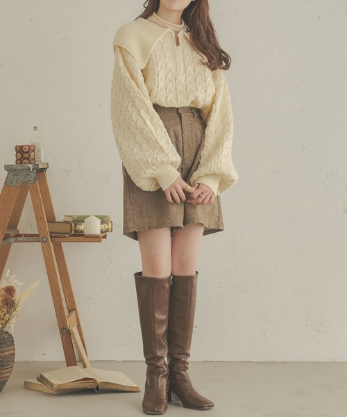 Ambre Neige（アンブルネージュ）の「ケーブルハーフジップポロニット／【WEB/EC限定商品】（ニット/セーター・レディース・アイボリー/ライトグリーン/モカ・FREE）」の14枚目の写真