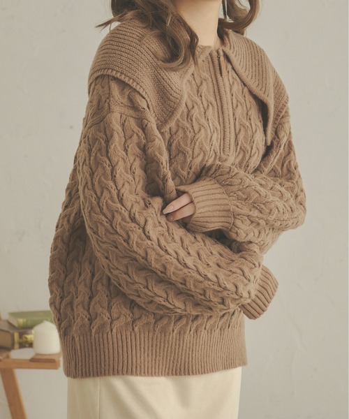 Ambre Neige（アンブルネージュ）の「ケーブルハーフジップポロニット／【WEB/EC限定商品】（ニット/セーター・レディース・アイボリー/ライトグリーン/モカ・FREE）」の17枚目の写真