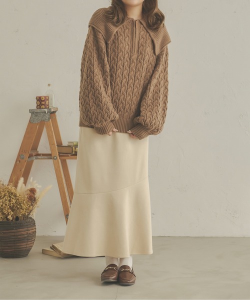 Ambre Neige（アンブルネージュ）の「ケーブルハーフジップポロニット／【WEB/EC限定商品】（ニット/セーター・レディース・アイボリー/ライトグリーン/モカ・FREE）」の20枚目の写真