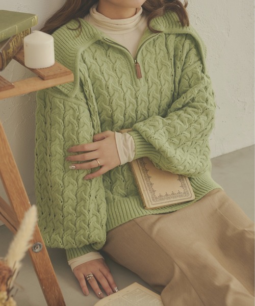 Ambre Neige（アンブルネージュ）の「ケーブルハーフジップポロニット／【WEB/EC限定商品】（ニット/セーター・レディース・アイボリー/ライトグリーン/モカ・FREE）」の21枚目の写真