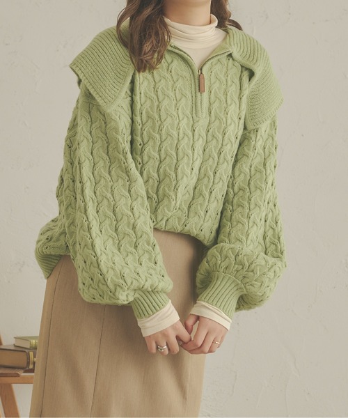 Ambre Neige（アンブルネージュ）の「ケーブルハーフジップポロニット／【WEB/EC限定商品】（ニット/セーター・レディース・アイボリー/ライトグリーン/モカ・FREE）」の22枚目の写真