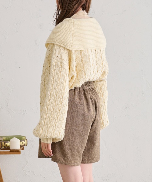 Ambre Neige（アンブルネージュ）の「ケーブルハーフジップポロニット／【WEB/EC限定商品】（ニット/セーター・レディース・アイボリー/ライトグリーン/モカ・FREE）」の5枚目の写真