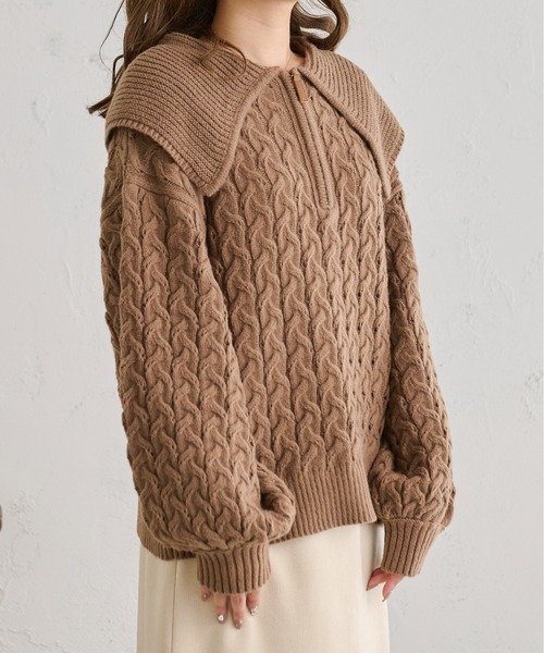 Ambre Neige（アンブルネージュ）の「ケーブルハーフジップポロニット／【WEB/EC限定商品】（ニット/セーター・レディース・アイボリー/ライトグリーン/モカ・FREE）」の6枚目の写真