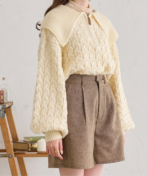 Ambre Neige（アンブルネージュ）の「ケーブルハーフジップポロニット／【WEB/EC限定商品】（ニット/セーター・レディース・アイボリー/ライトグリーン/モカ・FREE）」の4枚目の写真