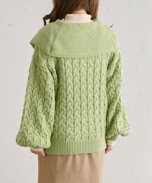 Ambre Neige（アンブルネージュ）の「ケーブルハーフジップポロニット／【WEB/EC限定商品】（ニット/セーター・レディース・アイボリー/ライトグリーン/モカ・FREE）」の9枚目の写真