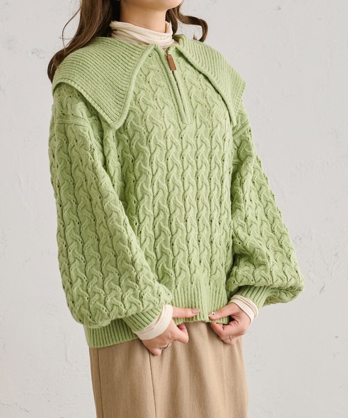 Ambre Neige（アンブルネージュ）の「ケーブルハーフジップポロニット／【WEB/EC限定商品】（ニット/セーター・レディース・アイボリー/ライトグリーン/モカ・FREE）」の8枚目の写真
