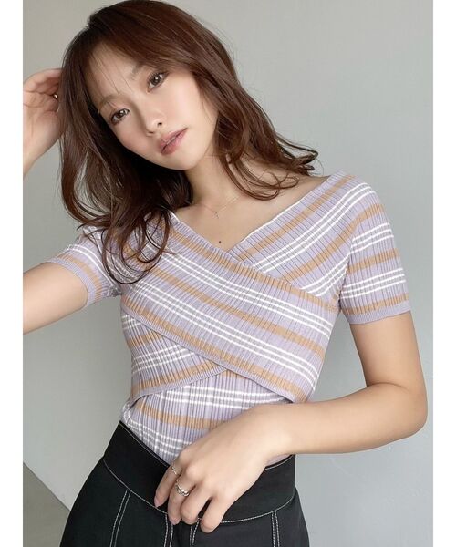 RESEXXY（リゼクシー）の「フロントクロスランダムリブニットトップス（ニット/セーター・レディース・ブラック/その他/その他1・FREE）」の7枚目の写真
