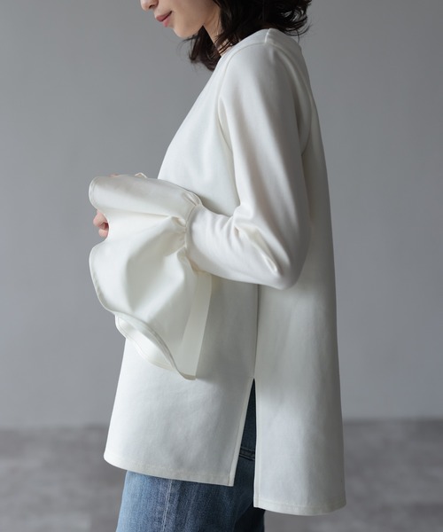 HERENCIA（ヘレンチア）の「ラッフルベルスリーブ カットソー トップス（Tシャツ/カットソー・レディース・ネイビー/ホワイト/ブラック・MEDIUM）」の10枚目の写真