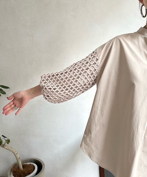 DouDou(ドゥドゥ)の「【WEB限定】袖レーススキッパーシャツ(シャツ/ブラウス・レディース・オフホワイト/ブラック/ベージュ・FREE)」の7枚目の写真