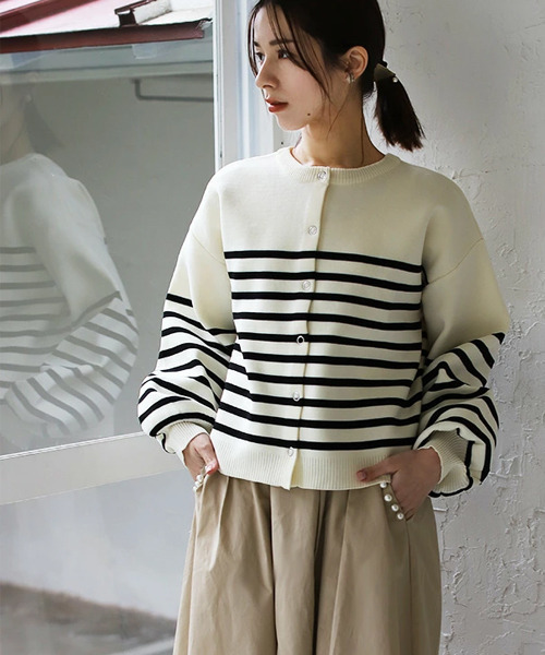 REAL CUBE(リアルキューブ)の「前後2wayボーダーニットカーディガン(ニット/セーター・レディース・ネイビー/オフホワイト・M)」の10枚目の写真