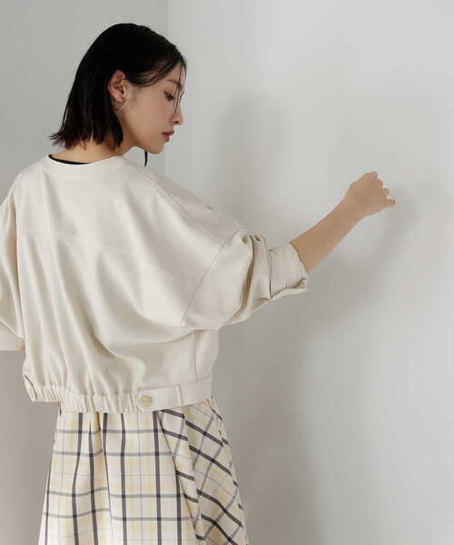 NATURAL BEAUTY BASIC(ナチュラルビューティーベーシック)の「◇【Oggi5月号掲載】ノーカラークロップドジャケット(ノーカラージャケット・レディース・オフホワイト/オレンジ・MEDIUM/SMALL)」の5枚目の写真