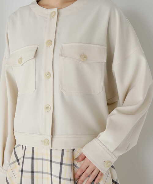 NATURAL BEAUTY BASIC(ナチュラルビューティーベーシック)の「◇【Oggi5月号掲載】ノーカラークロップドジャケット(ノーカラージャケット・レディース・オフホワイト/オレンジ・MEDIUM/SMALL)」の11枚目の写真