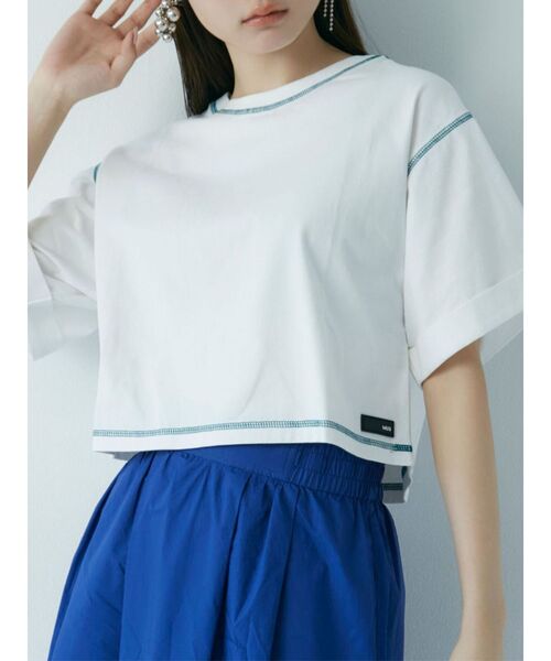 MURUA（ムルーア）の「オーガビッツショートステッチTシャツ（Tシャツ/カットソー・レディース・ホワイト/ブラック・FREE）」の2枚目の写真