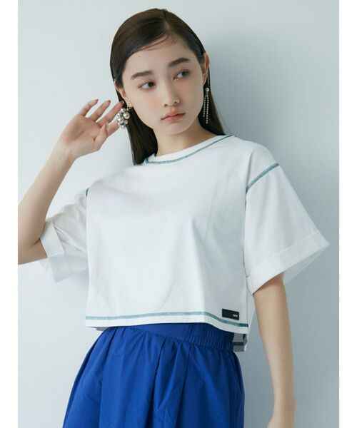 MURUA（ムルーア）の「オーガビッツショートステッチTシャツ（Tシャツ/カットソー・レディース・ホワイト/ブラック・FREE）」の5枚目の写真