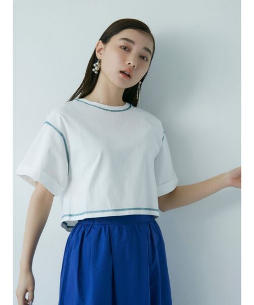 MURUA（ムルーア）の「オーガビッツショートステッチTシャツ（Tシャツ/カットソー・レディース・ホワイト/ブラック・FREE）」の3枚目の写真