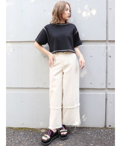 MURUA（ムルーア）の「オーガビッツショートステッチTシャツ（Tシャツ/カットソー・レディース・ホワイト/ブラック・FREE）」の9枚目の写真