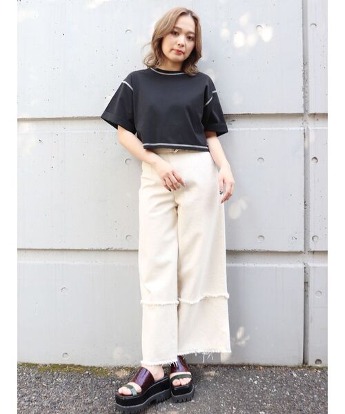 MURUA（ムルーア）の「オーガビッツショートステッチTシャツ（Tシャツ/カットソー・レディース・ホワイト/ブラック・FREE）」の12枚目の写真