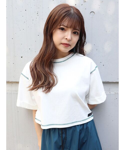 MURUA（ムルーア）の「オーガビッツショートステッチTシャツ（Tシャツ/カットソー・レディース・ホワイト/ブラック・FREE）」の6枚目の写真