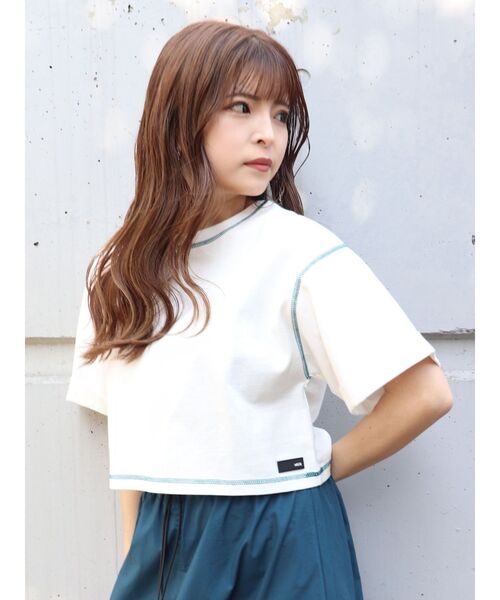 MURUA（ムルーア）の「オーガビッツショートステッチTシャツ（Tシャツ/カットソー・レディース・ホワイト/ブラック・FREE）」の4枚目の写真