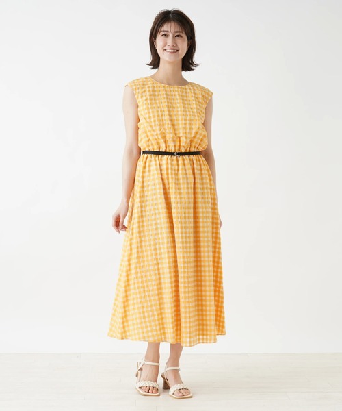 en recre(アンレクレ)の「【Nouque】ギンガムチェックフレンチスリーブワンピース(ワンピース・レディース・ブラック/マスタード・2)」の16枚目の写真