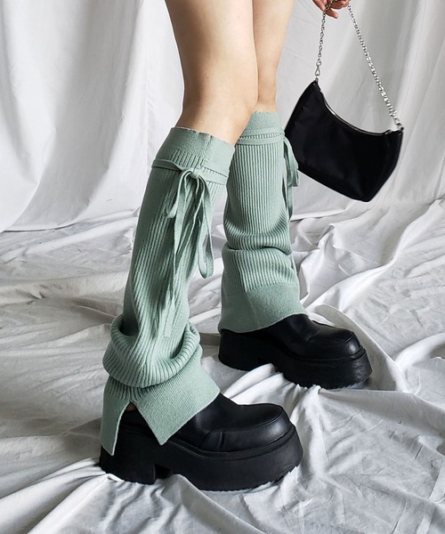 セール】※※【 6COLOR 】クロスストラップリボンリブレッグウォーマー