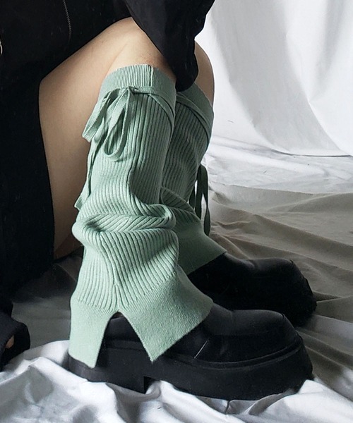 セール】※※【 6COLOR 】クロスストラップリボンリブレッグウォーマー