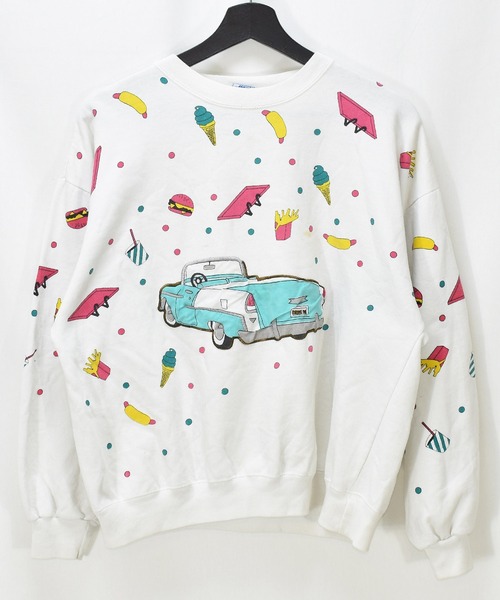 VINTAGE(ヴィンテージ)の「【ヴィンテージ古着】90s WINNING WAYS マルチプリント クルーネックスウェット(スウェット・メンズ・ホワイト・LARGE)」の1枚目の写真