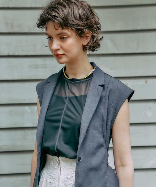 PUBLIC TOKYO（パブリックトウキョウ）の「【大阪府産】【セットアップ対応】リネンライク2WAYテーラードロングジレ/シャツワンピ（ワンピース・レディース・ベージュ/ダークグレー/ブラック・FREE）」の16枚目の写真