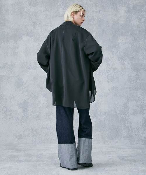 PUBLIC TOKYO(パブリックトウキョウ)の「ステッチシアーオーバーシャツ(シャツ/ブラウス・メンズ・ブラック/ライトベージュ・FREE)」の16枚目の写真