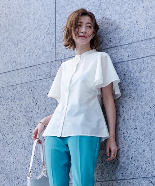 フレアリーブバンドカラーシャツ