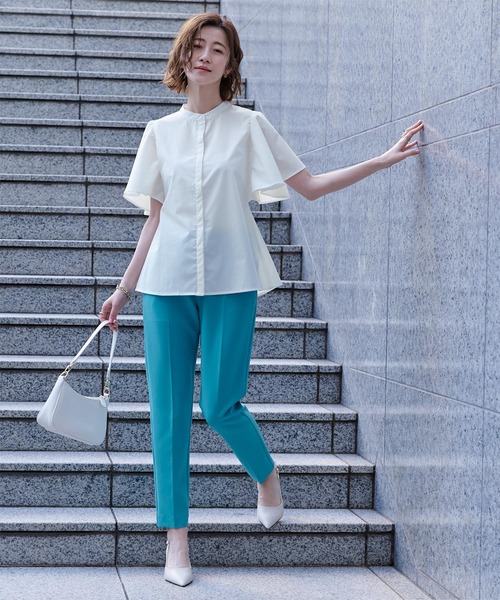 フレアリーブバンドカラーシャツ