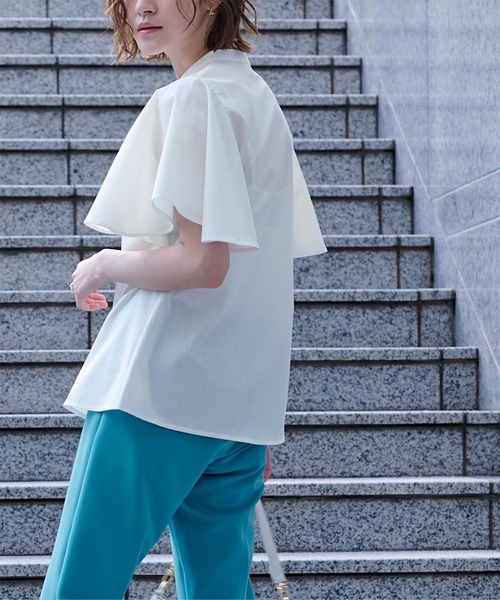 フレアリーブバンドカラーシャツ