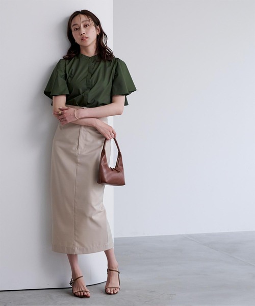 フレアリーブバンドカラーシャツ