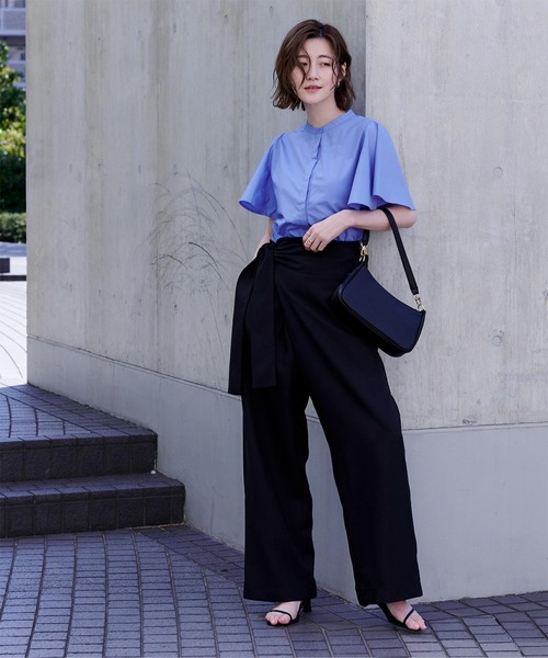 フレアリーブバンドカラーシャツ