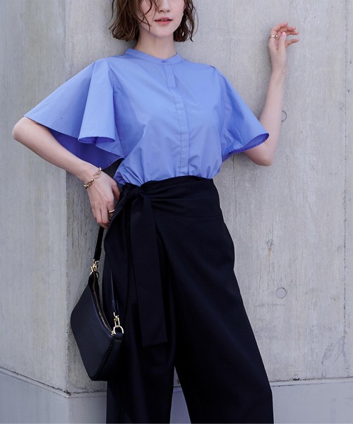 フレアリーブバンドカラーシャツ