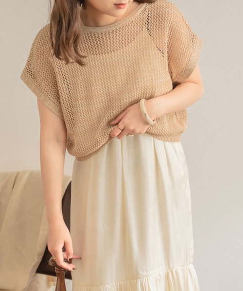 Ambre Neige（アンブルネージュ）の「２WAYレースアップメッシュトップス／【WEB/EC限定商品】（Tシャツ/カットソー・レディース・ダークブラウン/アイボリー・FREE）」の8枚目の写真