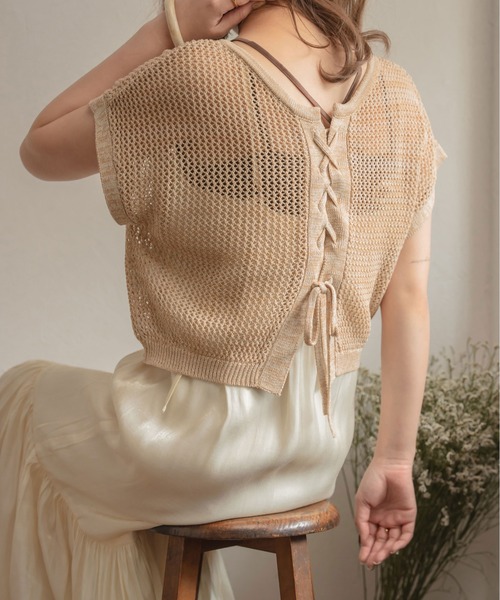 Ambre Neige（アンブルネージュ）の「２WAYレースアップメッシュトップス／【WEB/EC限定商品】（Tシャツ/カットソー・レディース・ダークブラウン/アイボリー・FREE）」の6枚目の写真