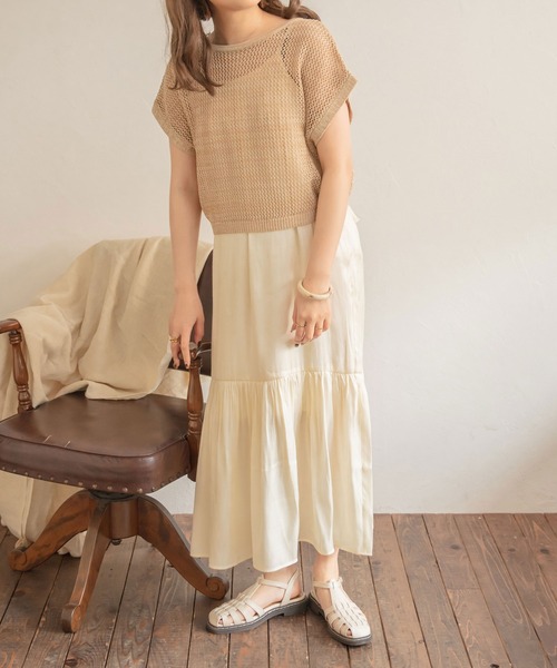 Ambre Neige（アンブルネージュ）の「２WAYレースアップメッシュトップス／【WEB/EC限定商品】（Tシャツ/カットソー・レディース・ダークブラウン/アイボリー・FREE）」の7枚目の写真
