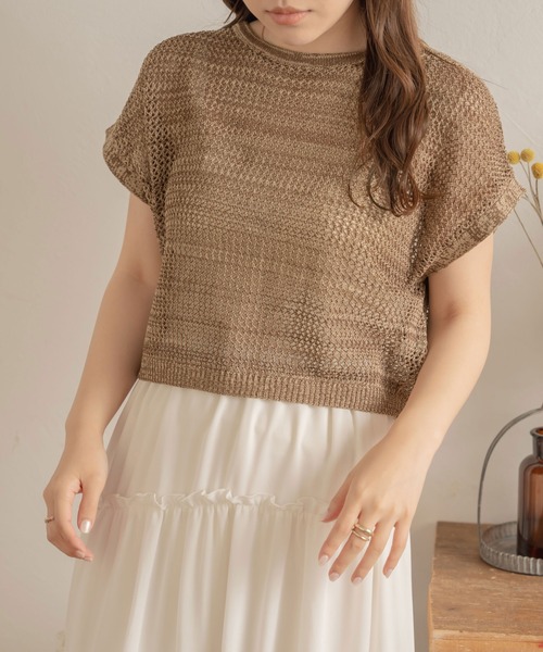 Ambre Neige（アンブルネージュ）の「２WAYレースアップメッシュトップス／【WEB/EC限定商品】（Tシャツ/カットソー・レディース・ダークブラウン/アイボリー・FREE）」の11枚目の写真