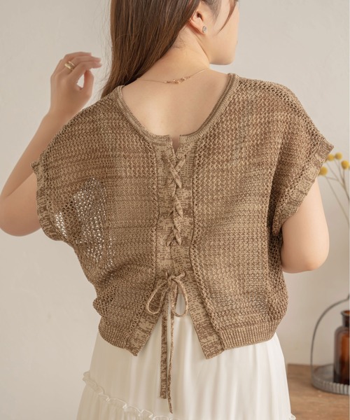 Ambre Neige（アンブルネージュ）の「２WAYレースアップメッシュトップス／【WEB/EC限定商品】（Tシャツ/カットソー・レディース・ダークブラウン/アイボリー・FREE）」の10枚目の写真