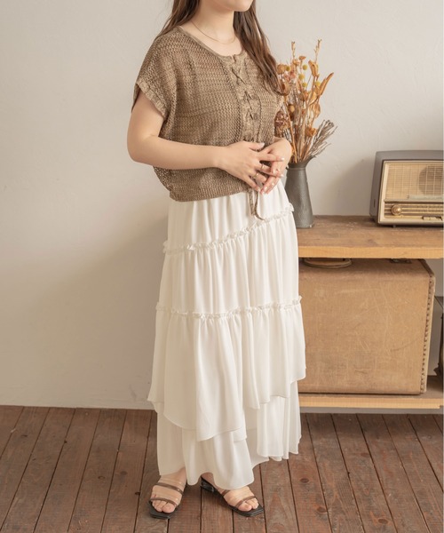 Ambre Neige（アンブルネージュ）の「２WAYレースアップメッシュトップス／【WEB/EC限定商品】（Tシャツ/カットソー・レディース・ダークブラウン/アイボリー・FREE）」の9枚目の写真