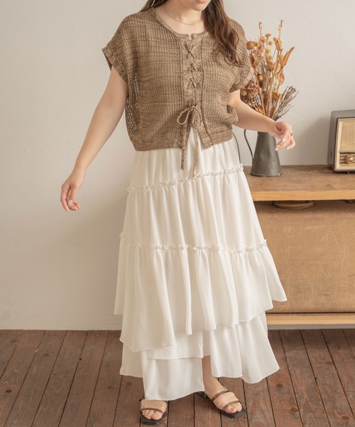 Ambre Neige（アンブルネージュ）の「２WAYレースアップメッシュトップス／【WEB/EC限定商品】（Tシャツ/カットソー・レディース・ダークブラウン/アイボリー・FREE）」の4枚目の写真